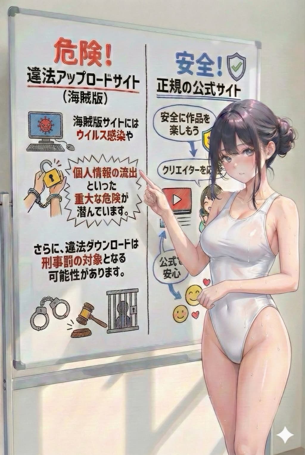 白のハイレグスク水美女